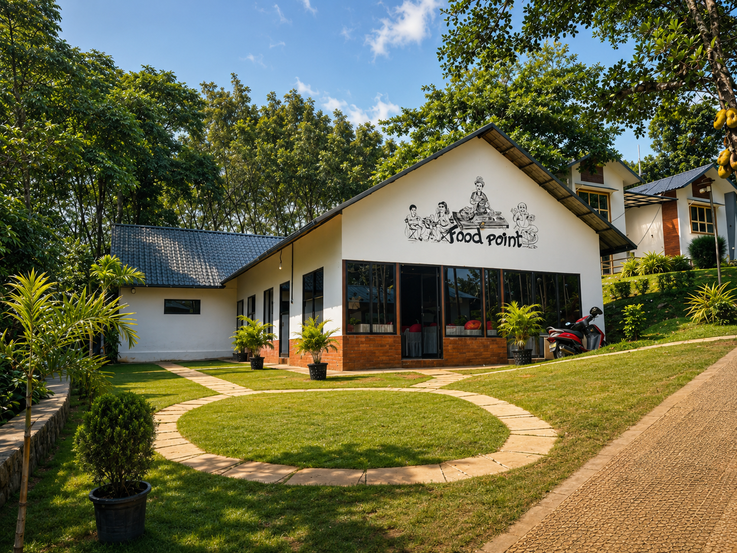 A warm, wood-finished dining hall at View Point